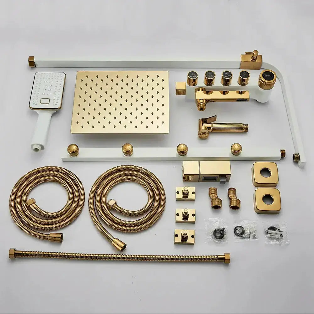 Modern Black and Gold Rain Shower Faucet Set