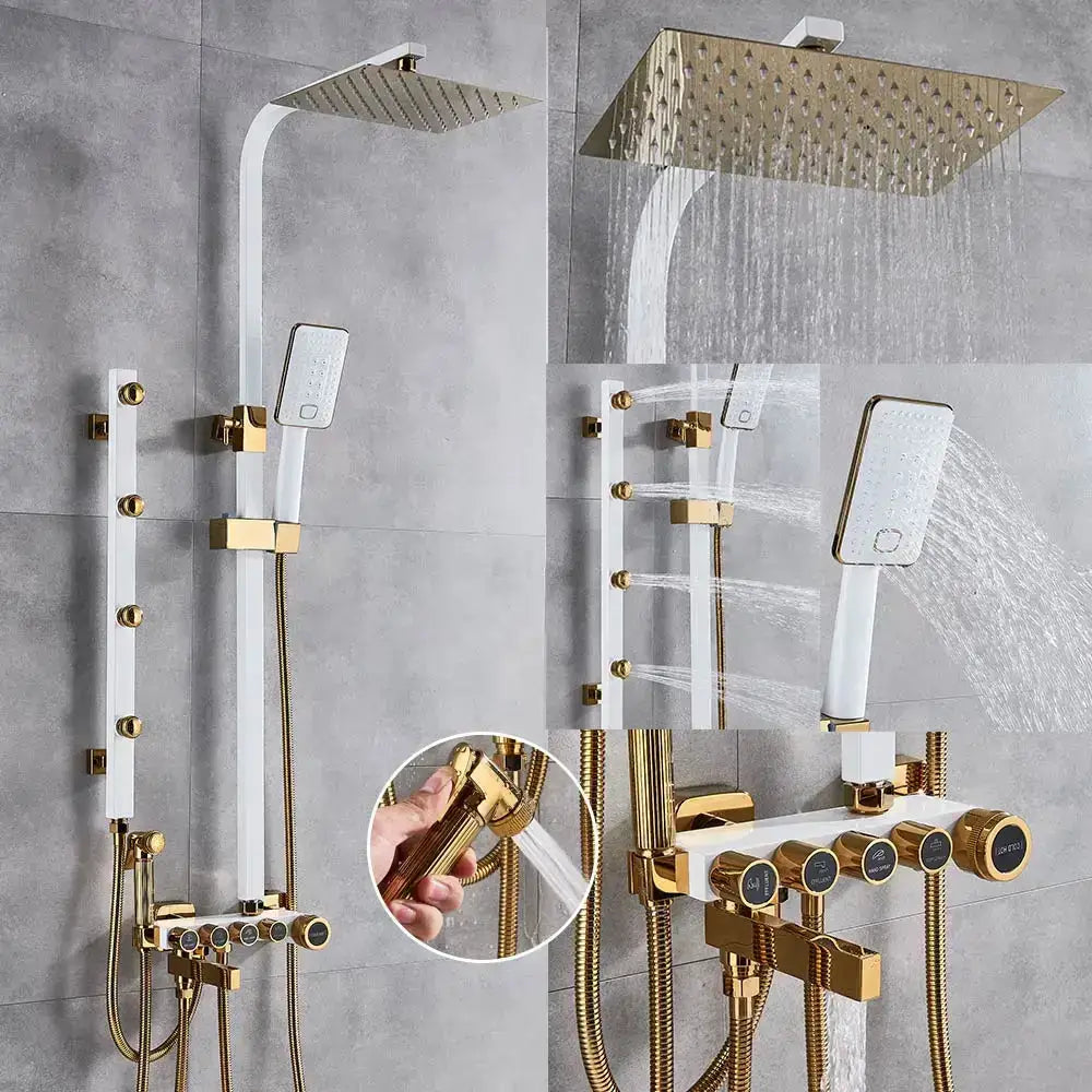 Modern Black and Gold Rain Shower Faucet Set