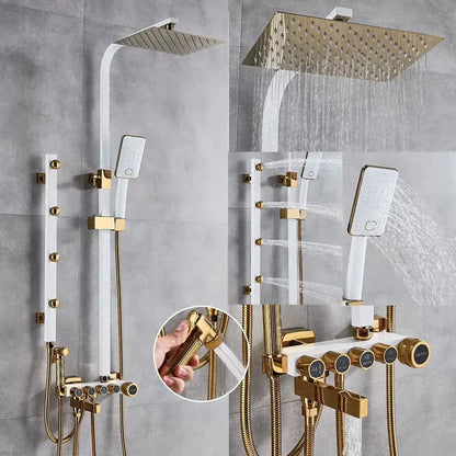 Modern Black and Gold Rain Shower Faucet Set