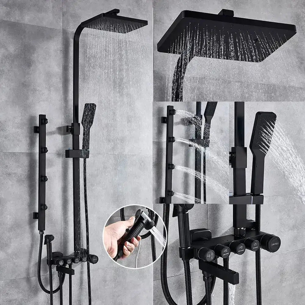 Modern Black and Gold Rain Shower Faucet Set