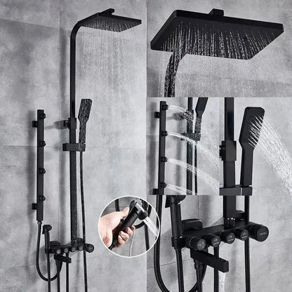 Modern Black and Gold Rain Shower Faucet Set
