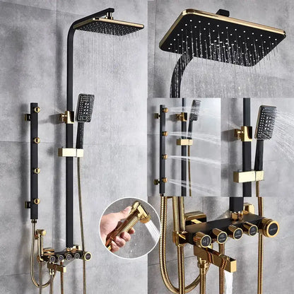 Modern Black and Gold Rain Shower Faucet Set