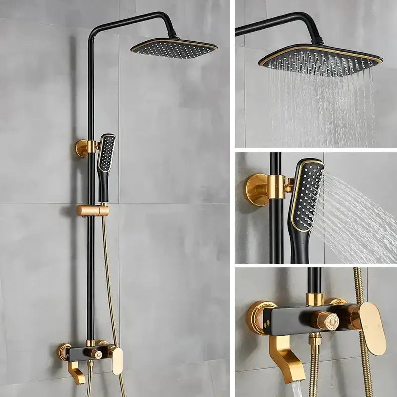 Modern Black and Gold Shower Faucet Set Rainfall