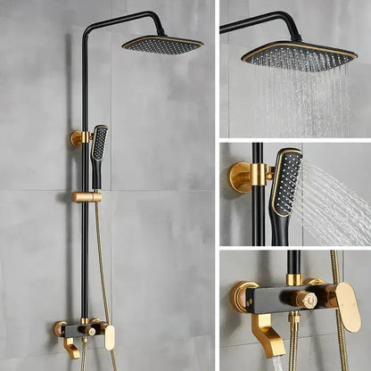 Modern Black and Gold Shower Faucet Set Rainfall