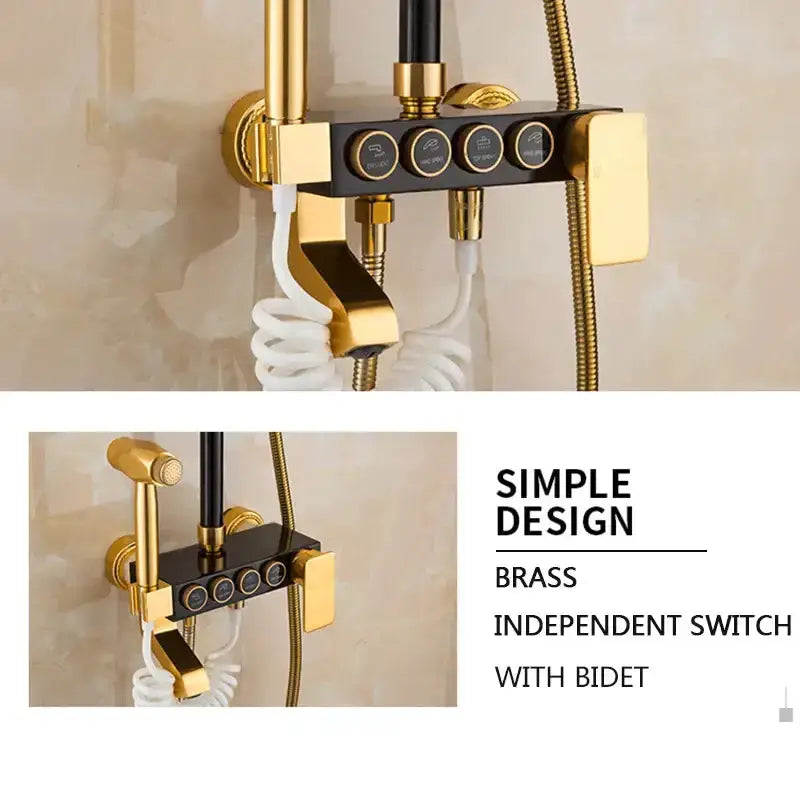 Modern Black and Gold Shower Faucet Set Rainfall