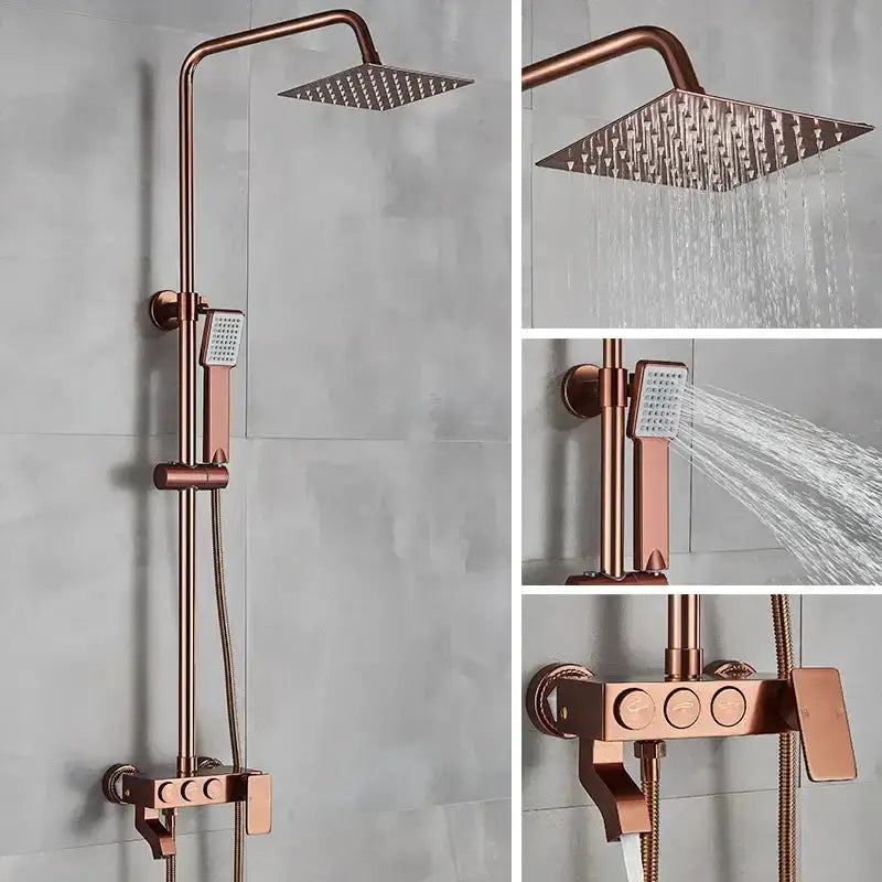 Modern Black and Gold Shower Faucet Set Rainfall