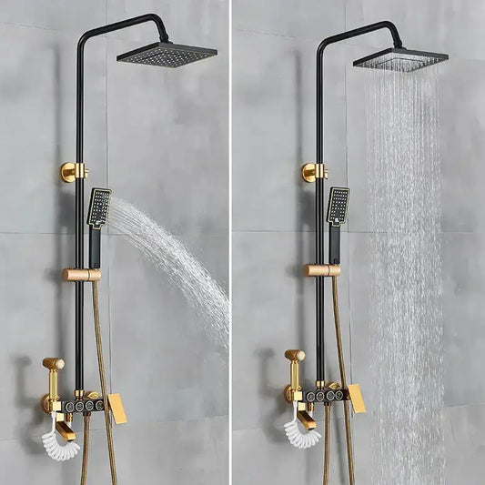 Modern black and gold shower faucet set with rainfall head and handheld spray Decorbites on Tampa Home & Garden Store