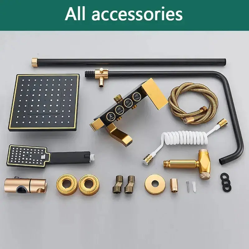 Modern Black and Gold Shower Faucet Set Rainfall