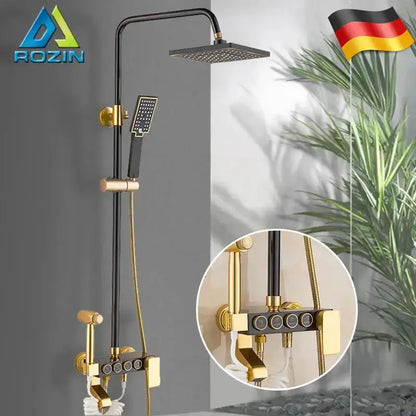 Modern Black and Gold Shower Faucet Set Rainfall