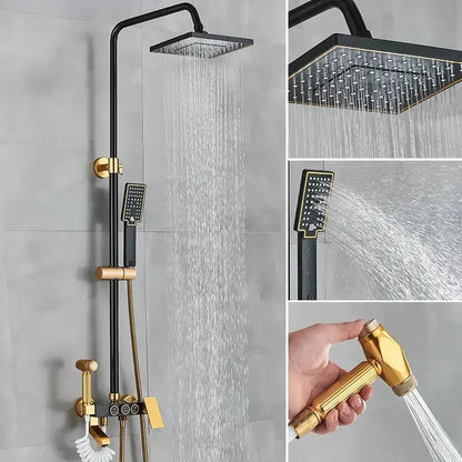 Modern Black and Gold Shower Faucet Set Rainfall