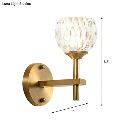 Gold Dimpled Glass Sconce with brass wall mount by Decorbites, 8.5in tall, 5in wide on Tampa Home & Garden Store