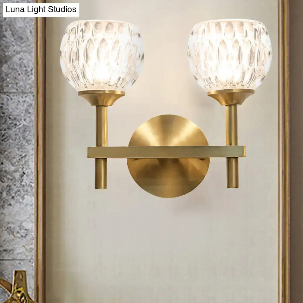 Gold Dimpled Glass Sconce by Decorbites, brass finish with dual glass shades wall light on Tampa Home & Garden Store