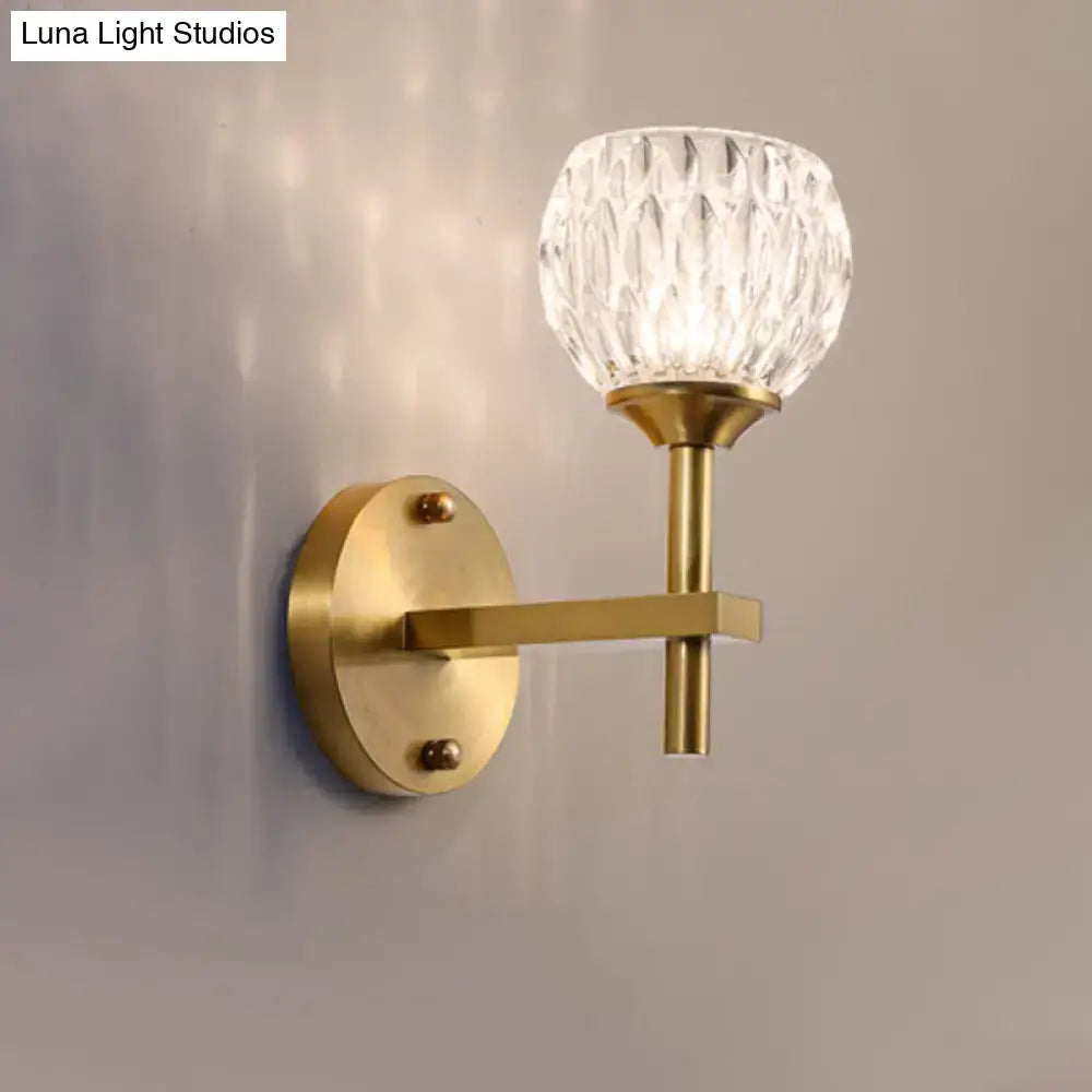 Gold dimpled glass wall sconce with brass mount by Luna Light Studios on Tampa Home & Garden Store