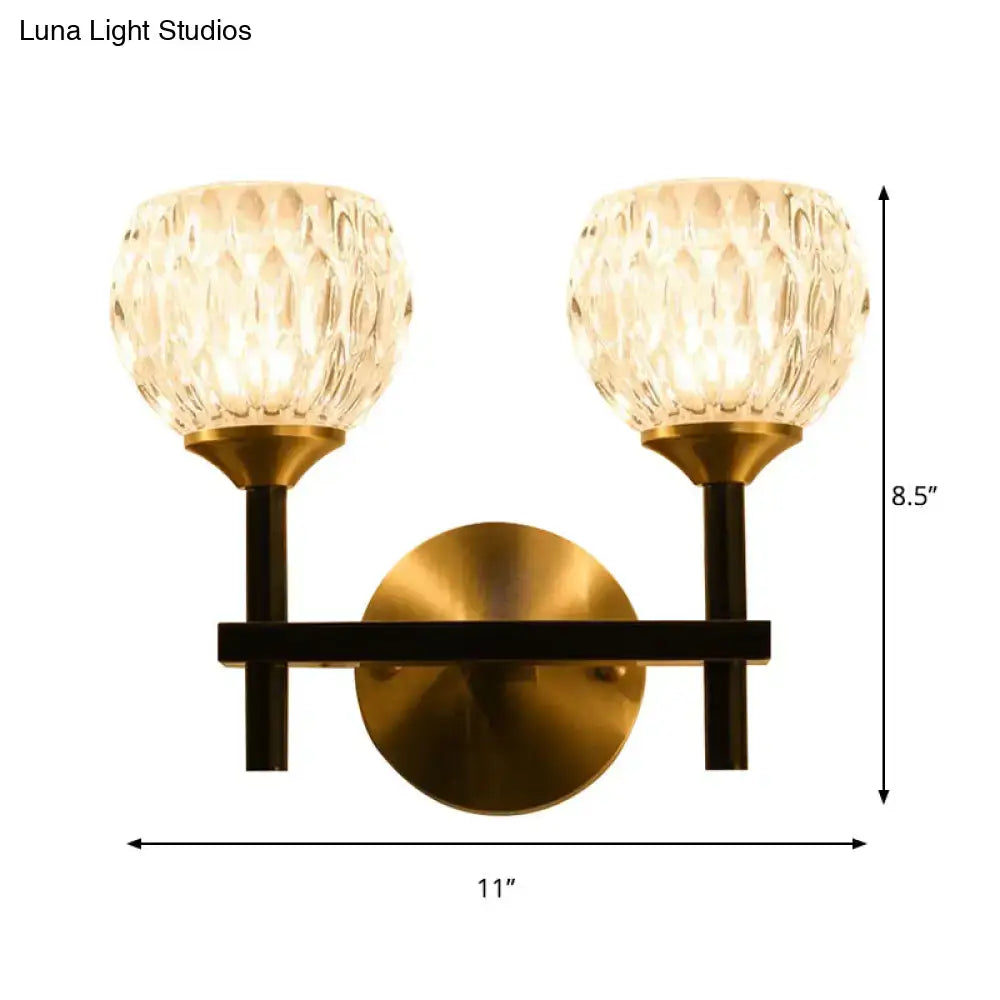 Gold Dimpled Glass Sconce by Decorbites, brass finish 2-light wall fixture with textured shades on Tampa Home & Garden Store