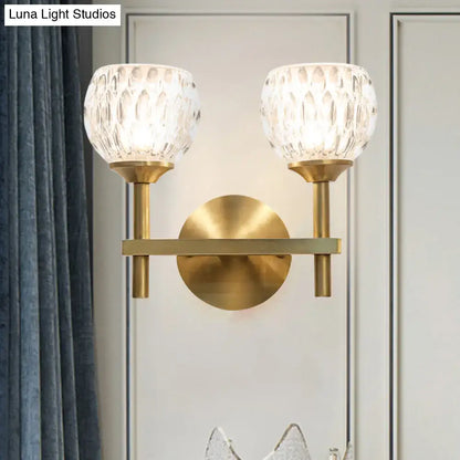 Gold Dimpled Glass Sconce by Decorbites, brass wall light with textured glass shades on Tampa Home & Garden Store