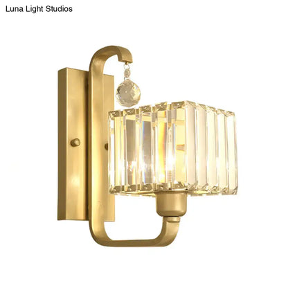 Gold-tone metal adjustable sconce with crystal cubic shade by Decorbites on Tampa Home & Garden Store