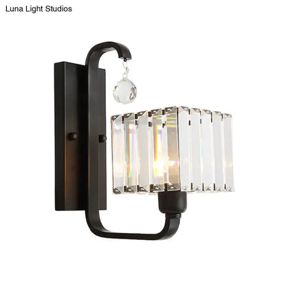 Gold Crystal Cubic Shade Adjustable Sconce with black metal frame on Tampa Home & Garden Store