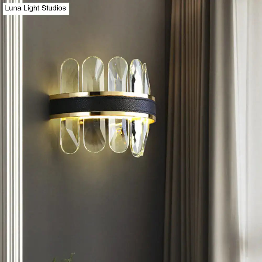 Black Crystal Half-Cylinder Wall Lamp by Decorbites, gold trim and crystal prisms on Tampa Home & Garden Store