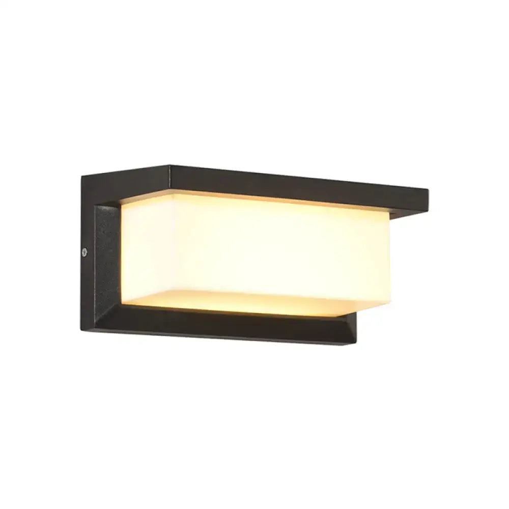 Black rectangular outdoor wall light with frosted shade and metal frame on Tampa Home & Garden Store
