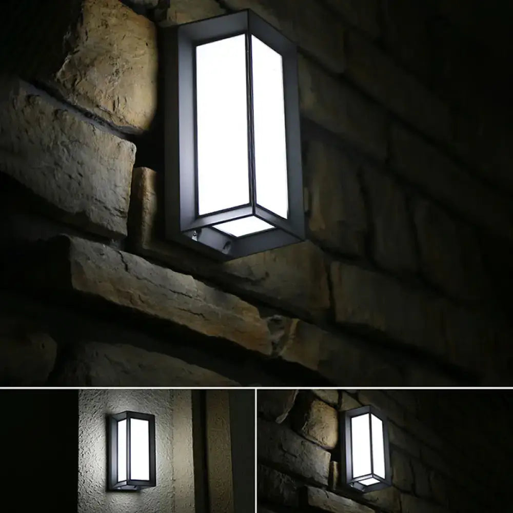 Black Rectangle Outdoor Light by Decorbites with frame and frosted glass panels on wall on Tampa Home & Garden Store