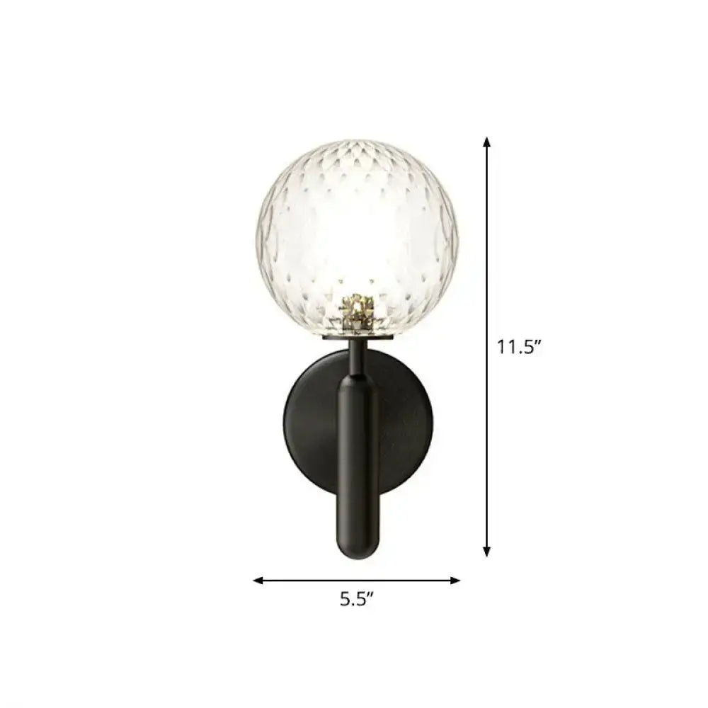 Black glass globe sconce by Decorbites, textured clear globe, wall-mount lighting on Tampa Home & Garden Store