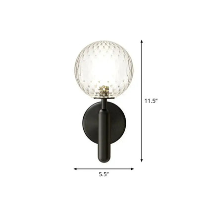 Black glass globe sconce by Decorbites, textured clear globe, wall-mount lighting on Tampa Home & Garden Store