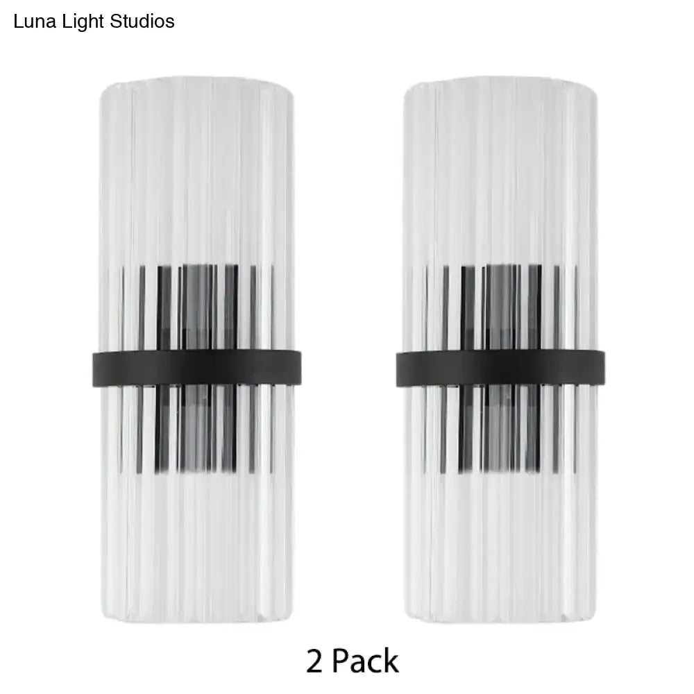 Black crystal wall sconces with ribbed glass and black band, 2-pack for dining room on Tampa Home & Garden Store