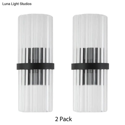 Black crystal wall sconces with ribbed glass and black band, 2-pack for dining room on Tampa Home & Garden Store