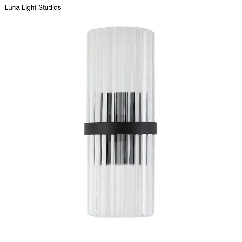Black crystal wall sconce with clear vertical glass tubes and black metal band Decorbites on Tampa Home & Garden Store