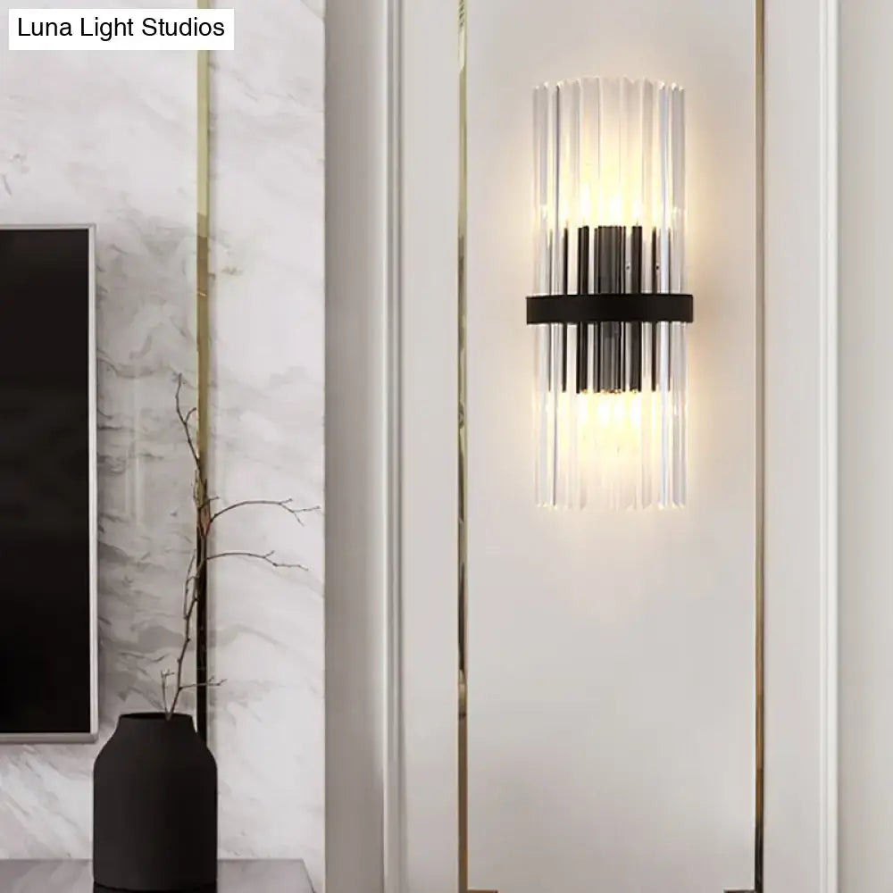 Black crystal wall sconce with clear glass rods and black band for dining room Decorbites on Tampa Home & Garden Store