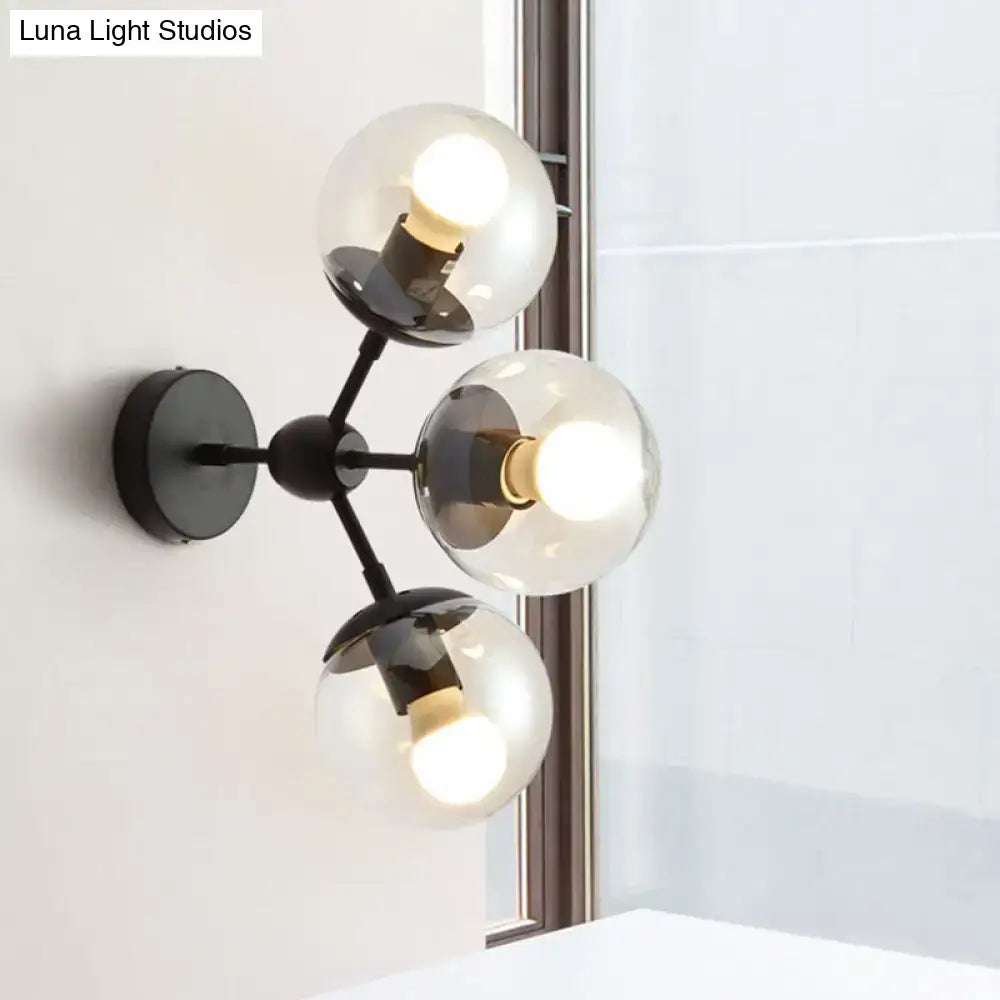Black Glass Bathroom Sconce with three globe bulbs on matte black mount by Decorbites on Tampa Home & Garden Store