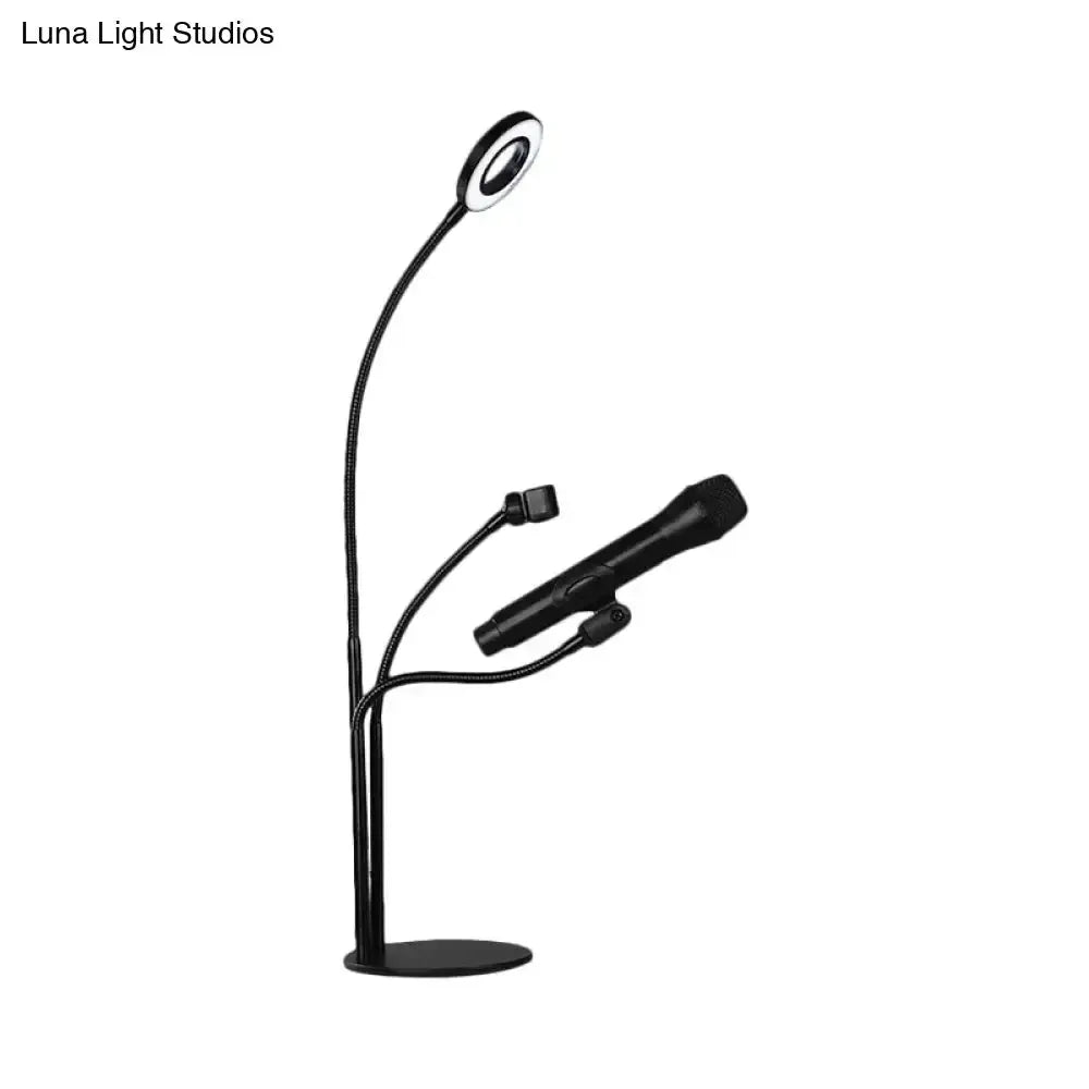 Black metal circular vanity light with desk phone holder and LED ring on Tampa Home & Garden Store