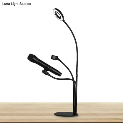 Decorbites black metal circular vanity light with desk phone holder and flexible gooseneck on Tampa Home & Garden Store