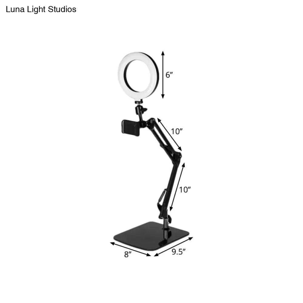 Black metal shade lamp with ring light, adjustable arms and phone clamp on Tampa Home & Garden Store