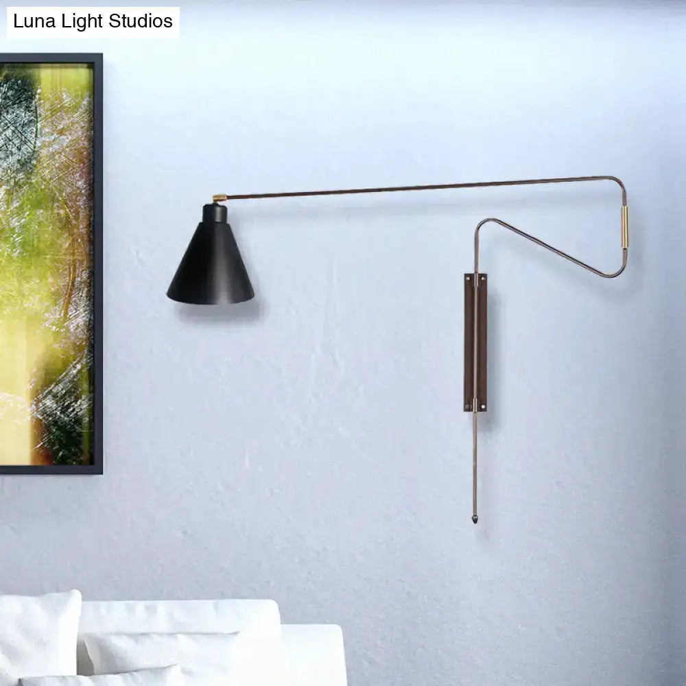 Modern Black Metal Wall Lamp with Long Arm