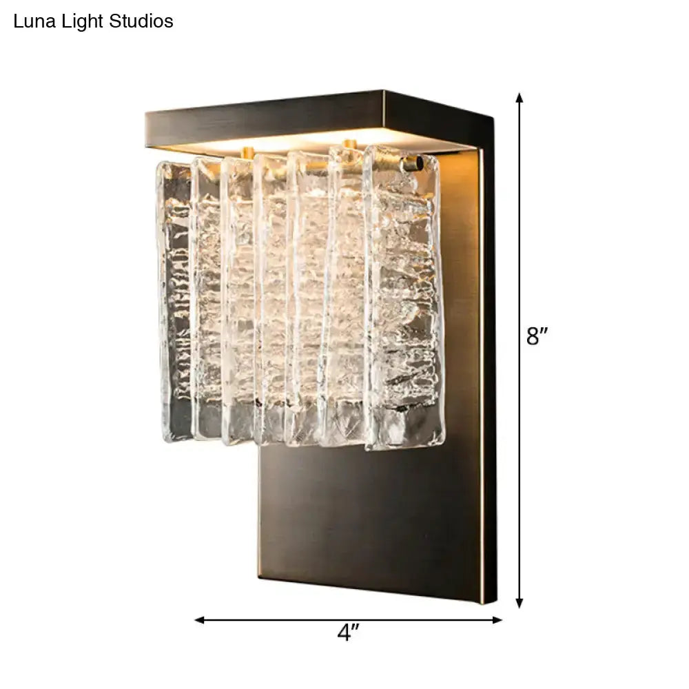 Decorbites modern black metal wall sconce with crystal prism panels, 8 in tall x 4 in wide on Tampa Home & Garden Store