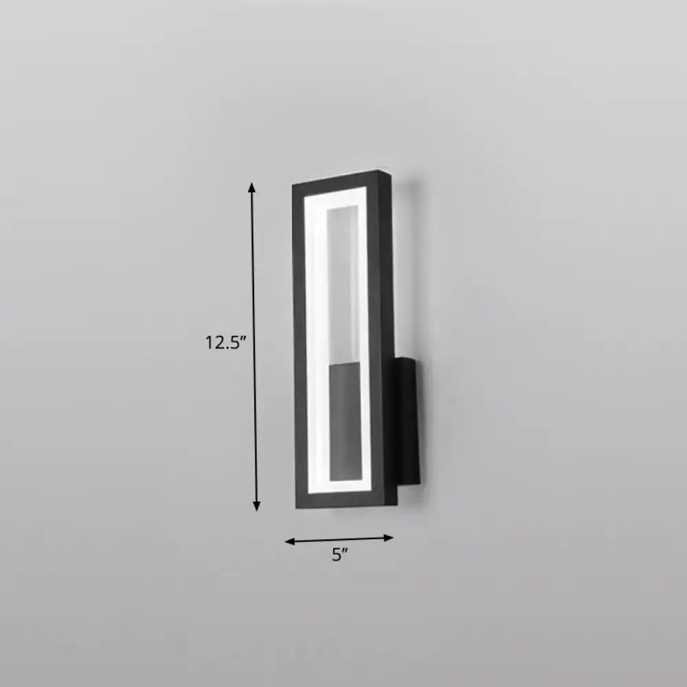 Modern black minimalist LED wall sconce, rectangular frame with inner light, 12.5in tall by 5in wide Decorbites on Tampa Home & Garden Store