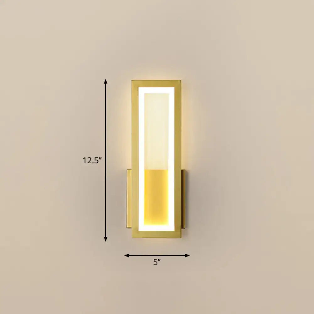 Rectangular gold-tone LED wall sconce, wall-mounted with inner light panel, 12.5x5 in on Tampa Home & Garden Store