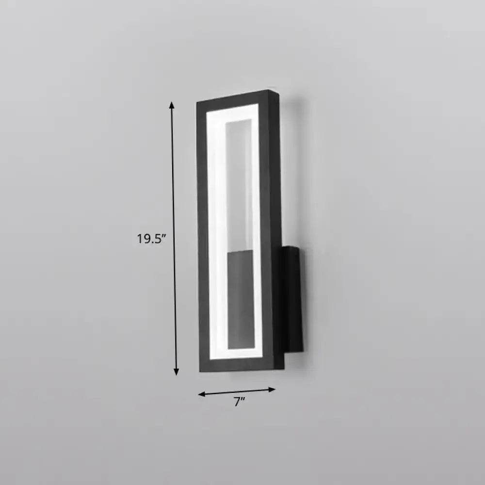 Decorbites black minimalist LED wall sconce, rectangular light, 19.5in tall, 7in wide on Tampa Home & Garden Store
