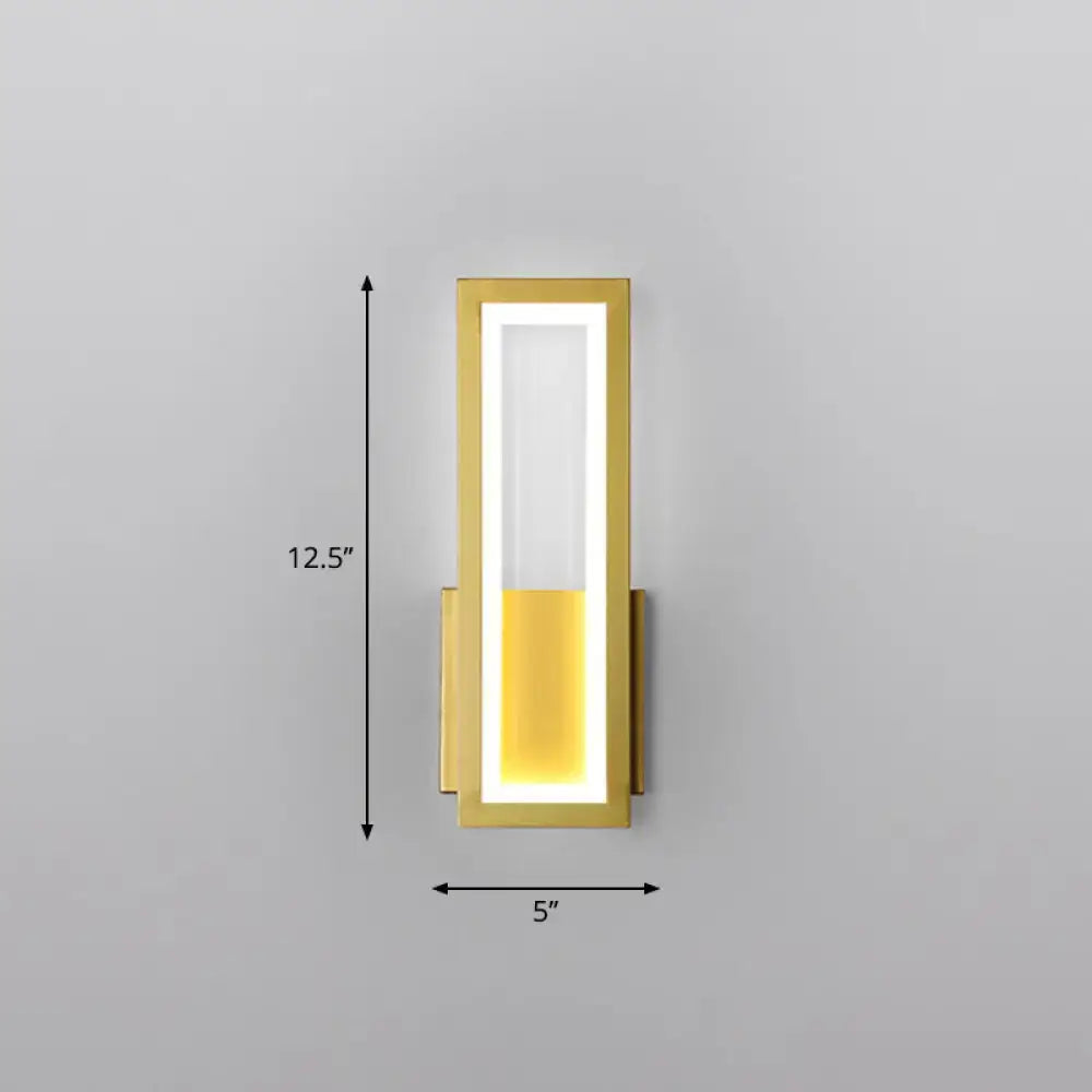 Modern gold brass rectangular LED wall sconce by Decorbites with illuminated inner panel on Tampa Home & Garden Store