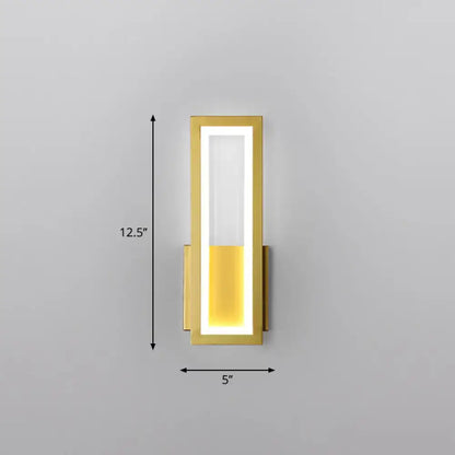 Modern gold brass rectangular LED wall sconce by Decorbites with illuminated inner panel on Tampa Home & Garden Store