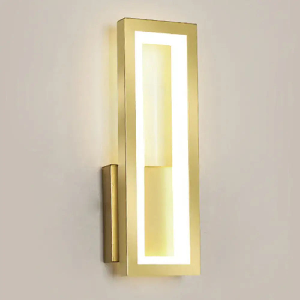 Decorbites gold-tone LED wall sconce with rectangular hollow frame and acrylic inner panel lighting on Tampa Home & Garden Store