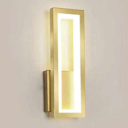 Decorbites gold-tone LED wall sconce with rectangular hollow frame and acrylic inner panel lighting on Tampa Home & Garden Store