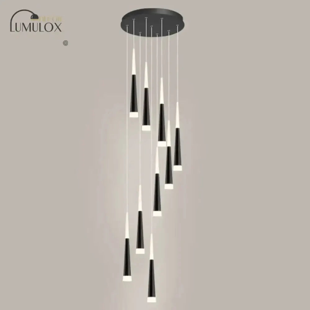 Modern black minimalist ceiling light staircase pendant by Decorbites with black cone pendants on Tampa Home & Garden Store