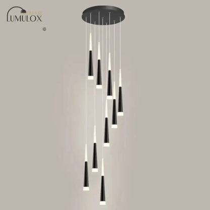 Modern black minimalist ceiling light staircase pendant by Decorbites with black cone pendants on Tampa Home & Garden Store