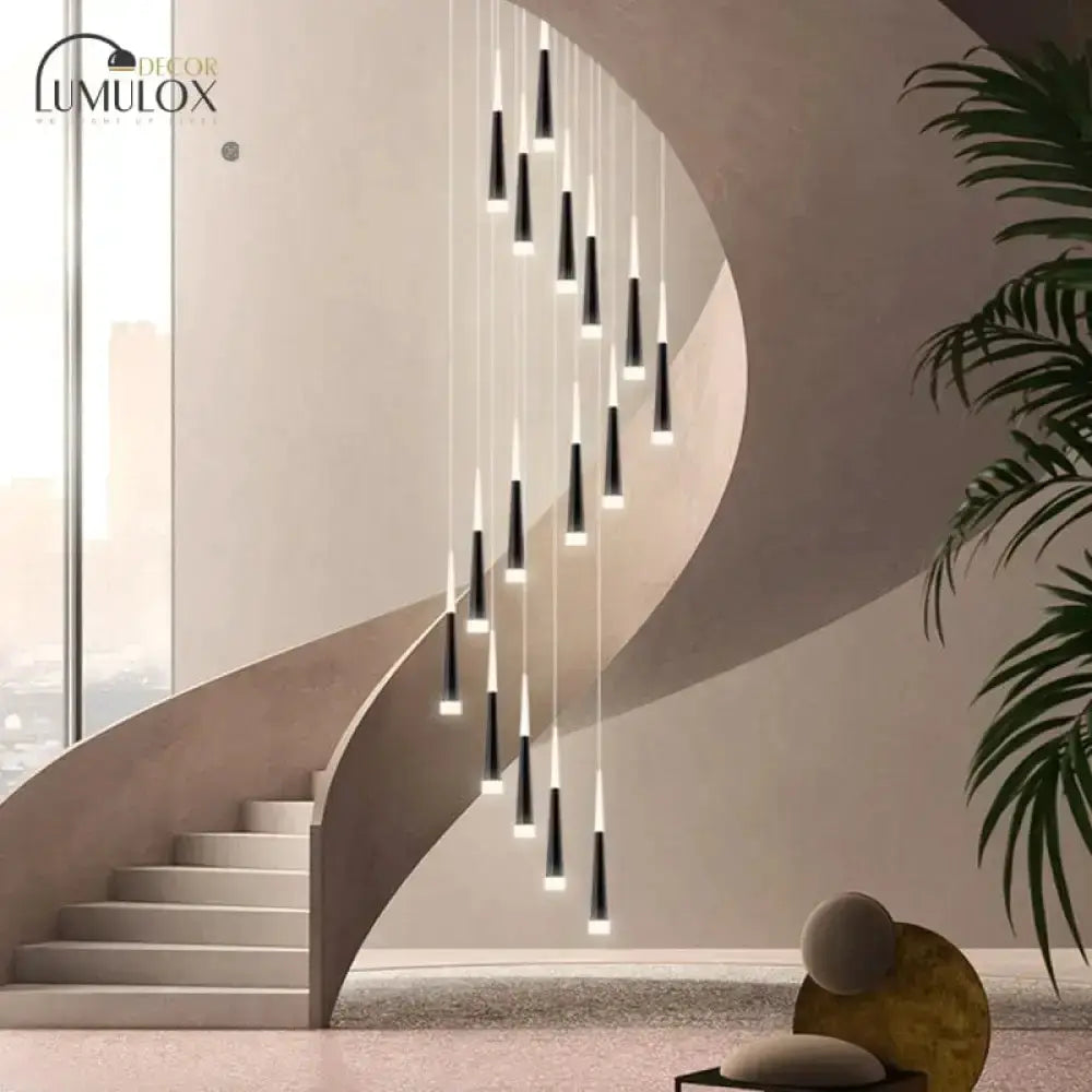 Modern black minimalist metallic multi ceiling light staircase pendant by Decorbites on Tampa Home & Garden Store
