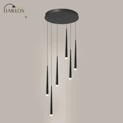Modern black minimalist metallic multi ceiling light staircase pendant with seven pendants on Tampa Home & Garden Store