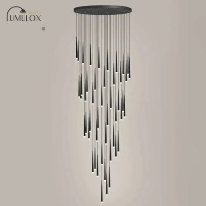 Pendant light black minimalist metallic staircase with cascading hanging strands Lumolox on Tampa Home & Garden Store