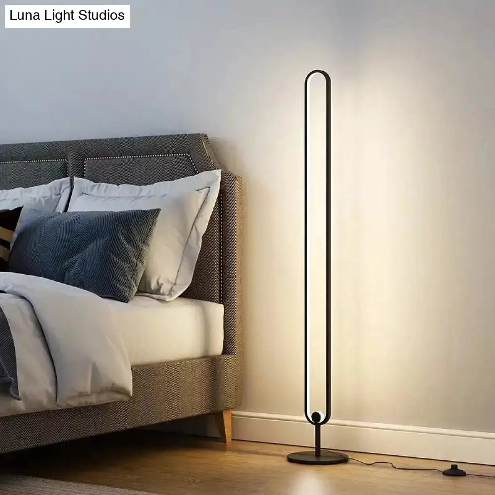 Black Minimalist Oval Floor Lamp for Bedroom