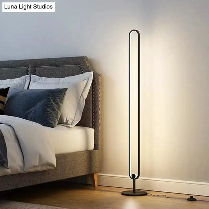 Black Minimalist Oval Floor Lamp for Bedroom